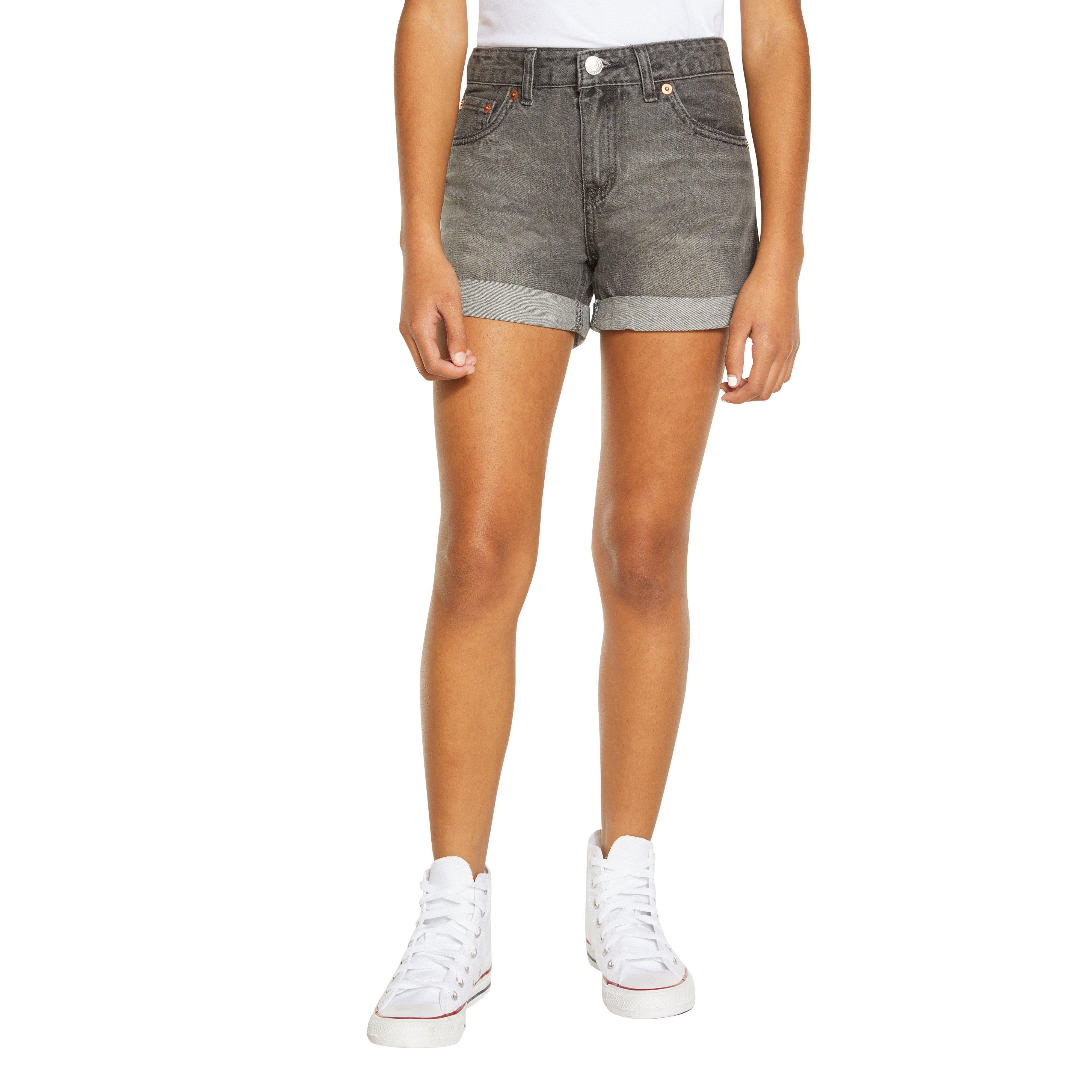 Levi's Big Girls' Girlfriend Fit Roll-Up Grey Wash Denim Shorty Shorts - GREY